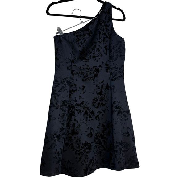 Prosecco One Shoulder Mini Dress Women 6 Black Velvet Burnout Whimsigoth Party - Picture 2 of 9
